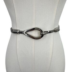 Vintage hook belt women's small silver tone faux snake skin print adjustable